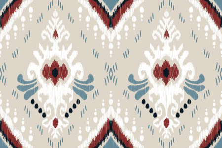 Ikat floral paisley embroidery on gray background.geometric ethnic oriental seamless pattern traditional.Aztec style abstract vector illustration.design for texture,fabric,clothingの素材