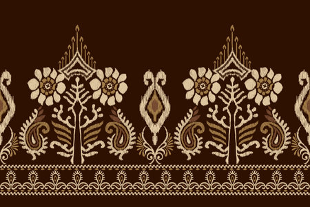 Thai Ikat paisley embroidery on brown background.geometric ethnic oriental seamless pattern traditional.Aztec style abstract vector.design for texture,fabric,clothing,wrapping,saroのイラスト素材