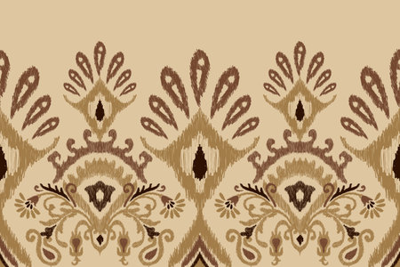 Ikat floral paisley embroidery on brown background.geometric ethnic oriental pattern traditional.Aztec style abstract vector illustration.design for texture,fabric,clothing,の素材