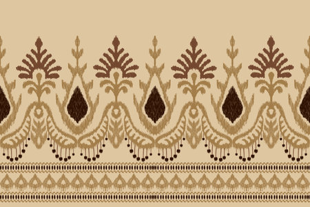 Ikat floral paisley embroidery on brown background.hipster Ikat ethnic oriental pattern traditional.Aztec style abstract vector illustration.design for texture,fabric,clothing,の素材