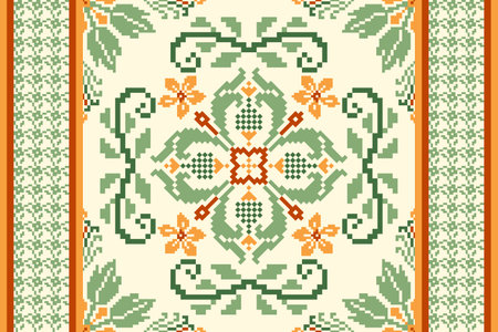 Floral Cross Stitch Embroidery on white background.geometric ethnic oriental pattern traditional.Aztec style abstract vector illustration.design for texture,fabric,clothing,の素材