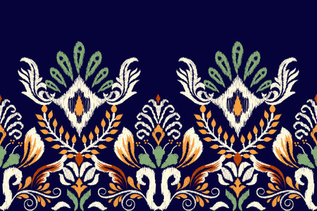 Ikat floral paisley embroidery on dark purple background.Ikat ethnic oriental pattern traditional.Aztec style abstract vector illustration.design for texture,fabric,clothing,の素材