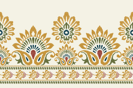 Ikat floral paisley embroidery on white background.Ikat ethnic oriental pattern traditional.Aztec style abstract vector illustration.design for texture,fabric,clothing,wrapping,の素材