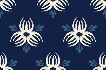 Ikat floral paisley embroidery on navy blue background.Ikat ethnic oriental seamless pattern traditional.Aztec style abstract vector illustration.design for texture,fabric,clothingの素材