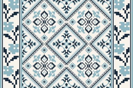 Floral Cross Stitch Embroidery on white background.geometric ethnic orienta pattern traditional.Aztec style abstract vector illustration.design for texture,fabric,clothing,wrappingのイラスト素材