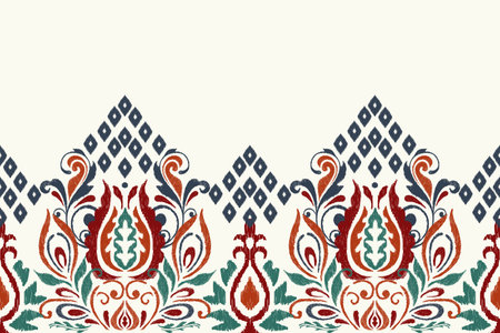 Ikat floral paisley embroidery on white background.Ikat ethnic oriental pattern traditional.Aztec style abstract vector illustration.design for texture,fabric,clothing,wrapping,の素材