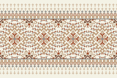 Floral Cross Stitch Embroidery on white background.geometric ethnic oriental pattern traditional.Aztec style abstract vector illustration.design for texture,fabric,clothing,のイラスト素材