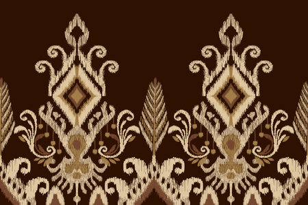 Ikat floral paisley embroidery on brown background.Ikat Ethnic oriental pattern traditional.Aztec style abstract vector illustration.design for texture,fabric,clothing,wrapping,のイラスト素材