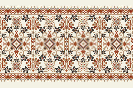 Floral Cross Stitch Embroidery on white background.geometric ethnic oriental pattern traditional.Aztec style abstract vector illustration.design for texture,fabric,clothing,のイラスト素材