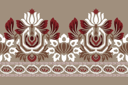 Ikat floral paisley embroidery on brown background.Ikat ethnic oriental pattern traditional.Aztec style abstract vector illustration.design for texture,fabric,clothing,wrapping,のイラスト素材