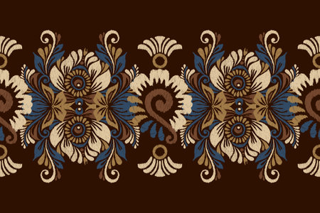 Ikat floral paisley embroidery on brown background.Ikat ethnic oriental pattern traditional.Aztec style abstract vector illustration.design for texture,fabric,clothing,wrapping,のイラスト素材