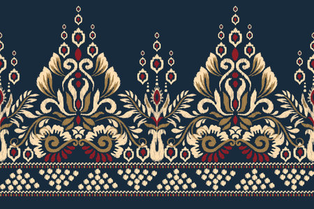 Ikat floral paisley embroidery on navy blue background.Ikat ethnic oriental pattern traditional.Aztec style abstract vector illustration.design for texture,fabric,clothing,wrappingのイラスト素材