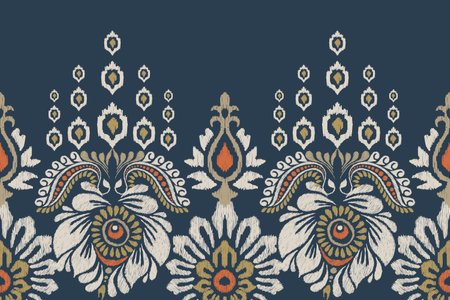 Ikat floral paisley embroidery on blue background.Ikat ethnic oriental pattern traditional.Aztec style abstract vector illustration.design for texture,fabric,clothing,wrapping,のイラスト素材