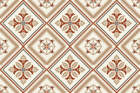 Floral Cross Stitch Embroidery on white background.geometric ethnic oriental seamless pattern traditional.Aztec style abstract vector illustration.design for texture,fabric,のイラスト素材