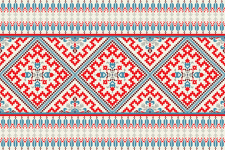 Floral Cross Stitch Embroidery on white background.geometric ethnic oriental pattern traditional.Aztec style abstract vector illustration.design for texture,fabric,clothing,のイラスト素材