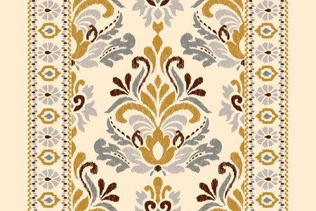 Ikat floral paisley embroidery on cream background.Ikat ethnic oriental pattern traditional.Aztec style abstract vector illustration.design for texture,fabric,clothing,wrapping,のイラスト素材