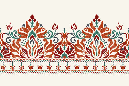 Ikat floral paisley embroidery on white background.Ikat ethnic oriental pattern traditional.Aztec style abstract vector illustration.design for texture,fabric,clothing,wrapping,のイラスト素材