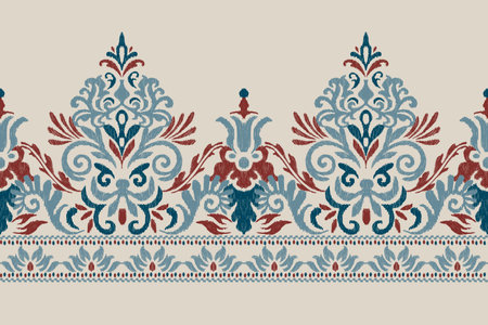 Ikat floral paisley embroidery on grey background.Ikat ethnic oriental pattern traditional.Aztec style abstract vector illustration.design for texture,fabric,clothing,wrapping,のイラスト素材