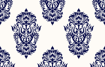 Ikat floral paisley embroidery.blue and white background.Ikat ethnic oriental seamless pattern traditional.Aztec style abstract vector illustration.design for texture,fabric,のイラスト素材