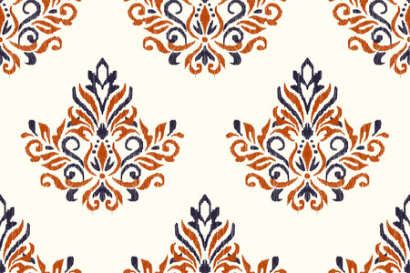 Ikat floral paisley embroidery on white background.Ikat ethnic oriental seamless pattern traditional.Aztec style abstract vector illustration.design for texture,fabric,wrapping,のイラスト素材