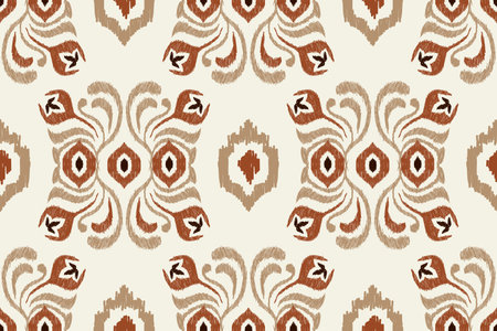 Ikat floral paisley embroidery on white background.Ikat ethnic oriental seamless pattern traditional.Aztec style abstract vector illustration.design for texture,fabric,clothing,のイラスト素材