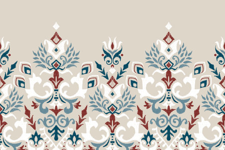 Ikat floral paisley embroidery on grey background.Ikat ethnic oriental pattern traditional.Aztec style abstract vector illustration.design for texture,fabric,clothing,wrapping,のイラスト素材