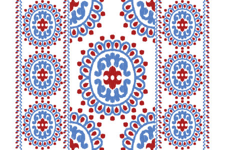 Ikat floral paisley embroidery on white background.Ikat ethnic oriental pattern traditional.Aztec style abstract vector illustration.design for texture,fabric,clothing,wrapping,rugのイラスト素材