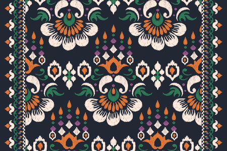Ikat floral paisley embroidery on black background.Ikat ethnic oriental pattern traditional.Aztec style abstract vector illustration.design for texture,fabric,clothing,wrapping,rugのイラスト素材