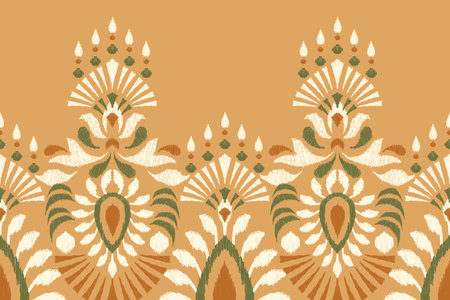 Ikat floral paisley embroidery on orange background.Ikat ethnic oriental pattern traditional.Aztec style abstract vector illustration.design for texture,fabric,clothing,wrapping,のイラスト素材