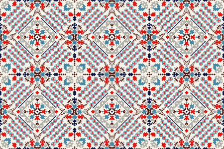 Geometric seamless pattern on white background vector illustration.floral cross stitch pattern traditional.Aztec style,abstract background.design for texture,fabric,clothing,decorのイラスト素材