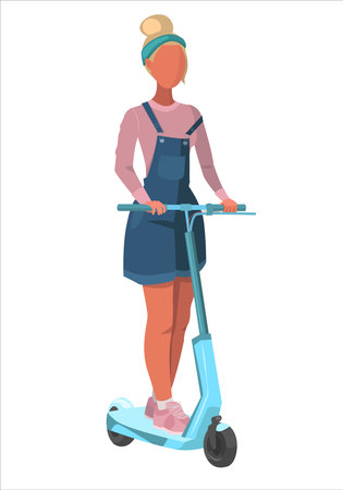 Young woman on electronic scooter. healthy lifestyle. Vector illustration on white background.のイラスト素材