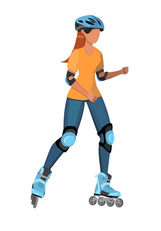 young woman rollerblading. Vector illustration on white background.のイラスト素材