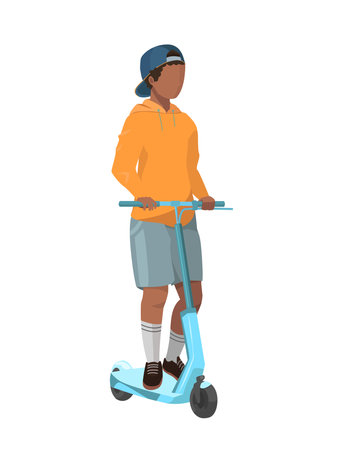boy riding scooter. eco urban transport.Flat vector illustration isolated on white background.のイラスト素材