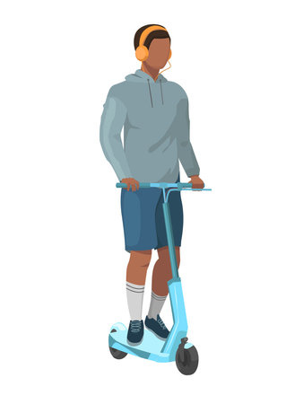 a man ride electric scooter on a white backgroundのイラスト素材