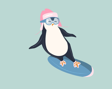 Cute cartoon Penguin on a snowboardのイラスト素材