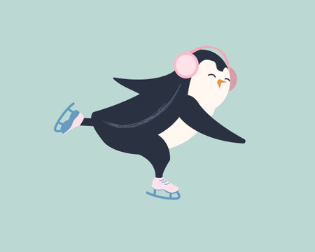 penguin skating in the swallow pose. the concept of winter sportsのイラスト素材