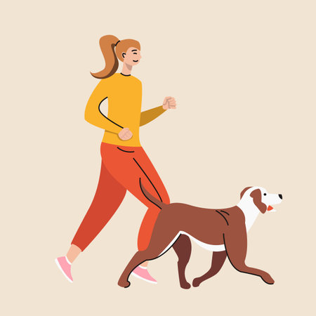 Girl with dog running. Sports and fitness jogging. vector illustrationのイラスト素材