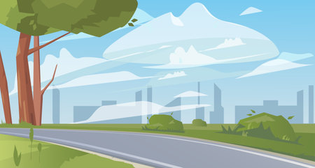 summer city park. Beautiful recreation park with green plants. Stroll concept. Illustration can be used for topics like leisure, nature, environment. colorful vector illustrationのイラスト素材