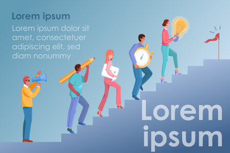 The concept of joint teamwork, building a business team. A metaphor for a team that goes to success. Vector illustration flat design style. Symbol of teamwork, cooperation, partnership.のイラスト素材