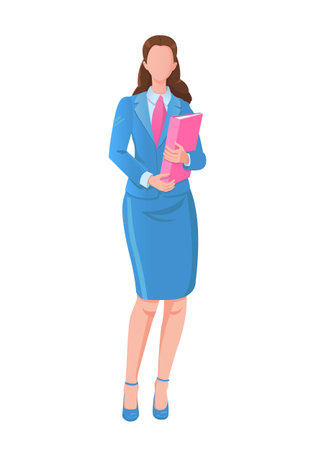 Young business woman standing in formal wear with a folder on a white background. cartoon charactersのイラスト素材