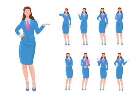 Set of business characters isolated on white background. businessman in the workplace. Manager is standing in different poses . vector illustration.のイラスト素材