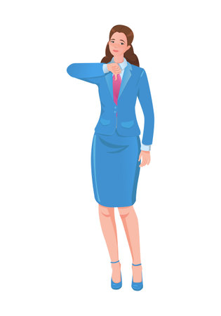 Thumbs down and negative expression concept. dislikes. Businesswoman showing gesture of approval and disapproval. business woman cartoon character vector illustration.のイラスト素材