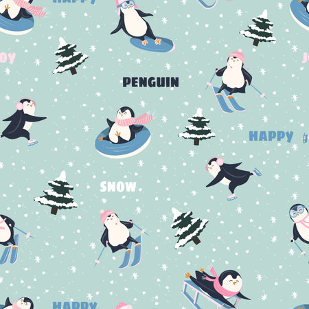 Cute cartoon characters and christmas elements seamless pattern background.の写真素材