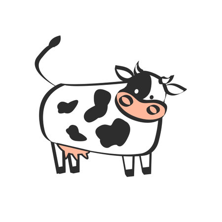 cartoon baby animal. Funny cow. flat illustration.のイラスト素材