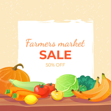 Autumn sale banner with vegetables and place for text. Vector illustration.のイラスト素材