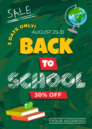 Back to school sale poster. Vector illustration in flat design style.のイラスト素材