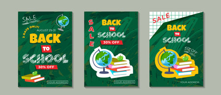 Back to school banner set. Vector illustration in flat cartoon style.のイラスト素材