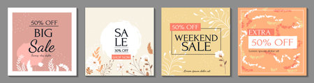 Set of summer sale banners, posters, flyers, invitation, brochure design templates.のイラスト素材