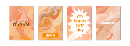 Set of creative cards with marble texture. Hand drawn vector illustration.のイラスト素材