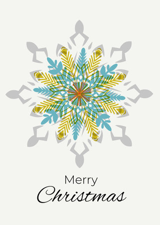 Merry Christmas and Happy New Year card with snowflake. Vector illustration.のイラスト素材